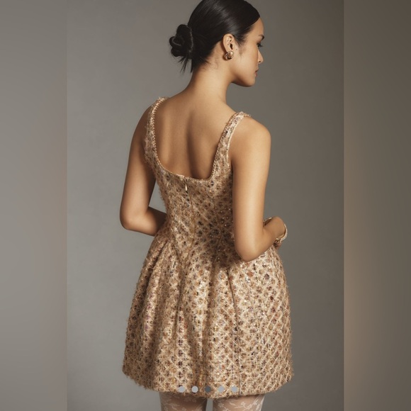 Anthropologie Tweed Fit and Flare Mini Dress with Gold Accents - Picture 2 of 8